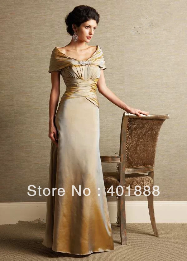 elegnant cap sleeve long satin mother bride dressin Evening Dresses