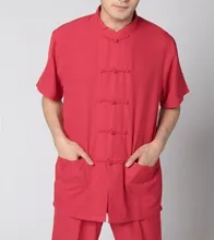 Hot Sale Red Chinese Men’s Linen Shirt Top Novelty Kung Fu Blouse Classic Mandarin Collar Tang Suit S M L XL XXL XXXL LD13