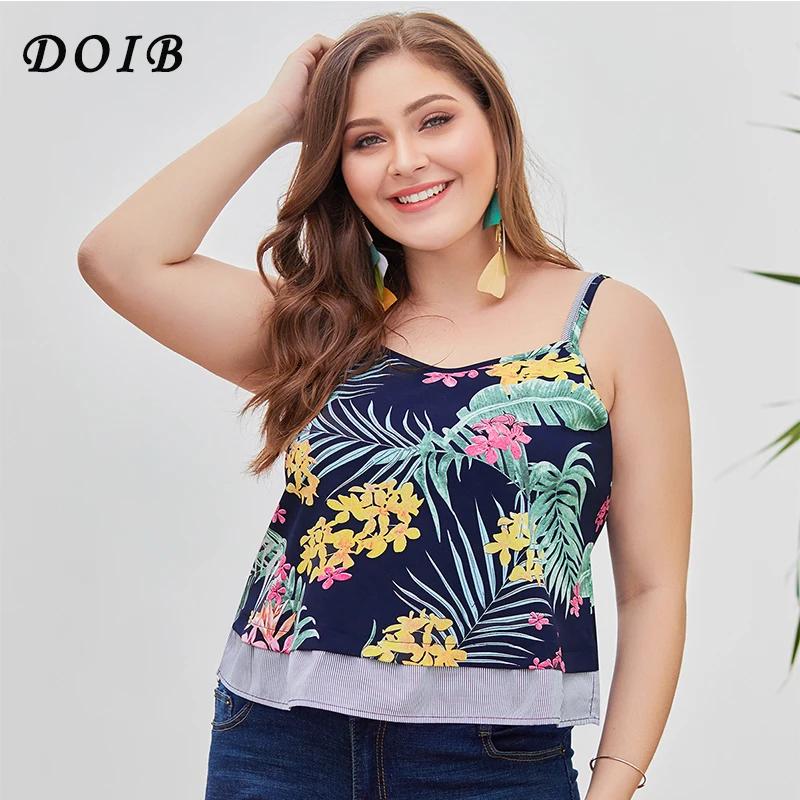

DOIB Plus Size Camis Vest Backless Sling Floral Print Slash Neck Cross Strap Vest XL 2XL 3XL 4XL