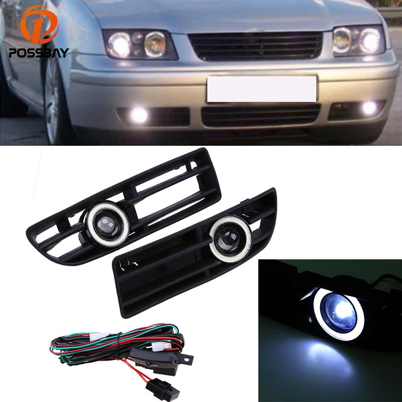 POSSBAY Car Angle Eye Fog Lights White LED Daytime Running Lights for VW Bora MK4 A4