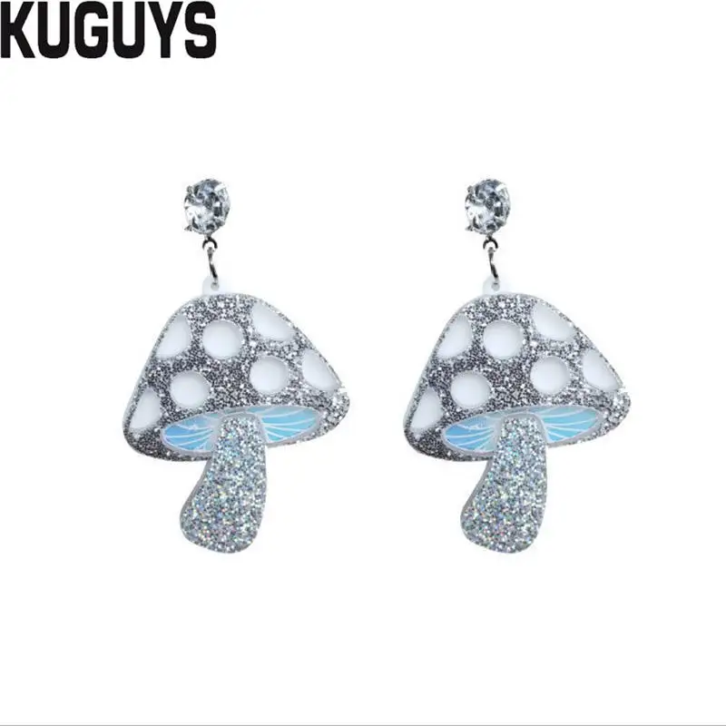 KUGUYS Fashion Jewelry Glitter Mushroom Drop Earrings for Women Acrylic Trendy Accessories Gift - Image 3