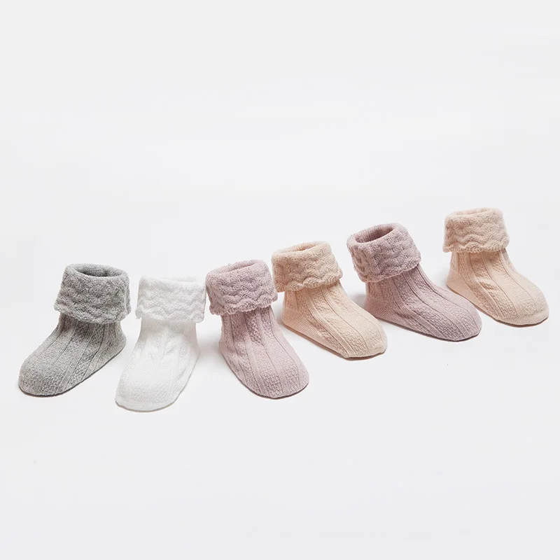Осень-зима, новые детские однотонные носки для малышей, хлопковые носки без косточек с двойной иглой, кружевные свободные носки для малышей