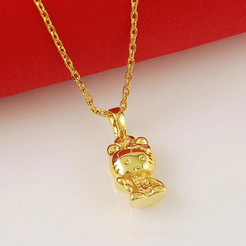 

High Quality 24K Gold Filled Solid Cat Pendant Necklace Chains Link Necklaces Female Accessories Fashion Jewelry 2019