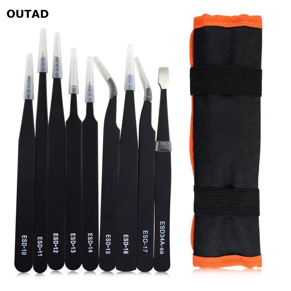 

9PCS ESD Stainless Steel Tweezers Kit Precision Anti-static Maintenance Tools Precision for Electronics Jewelry Phone Repairing