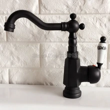 Черный Масло Втирают Латунь Керамика ручка Ванная комната бассейна кран сосуд Раковина смесители поворотным носик холодной и горячей воды смесители Wnf352