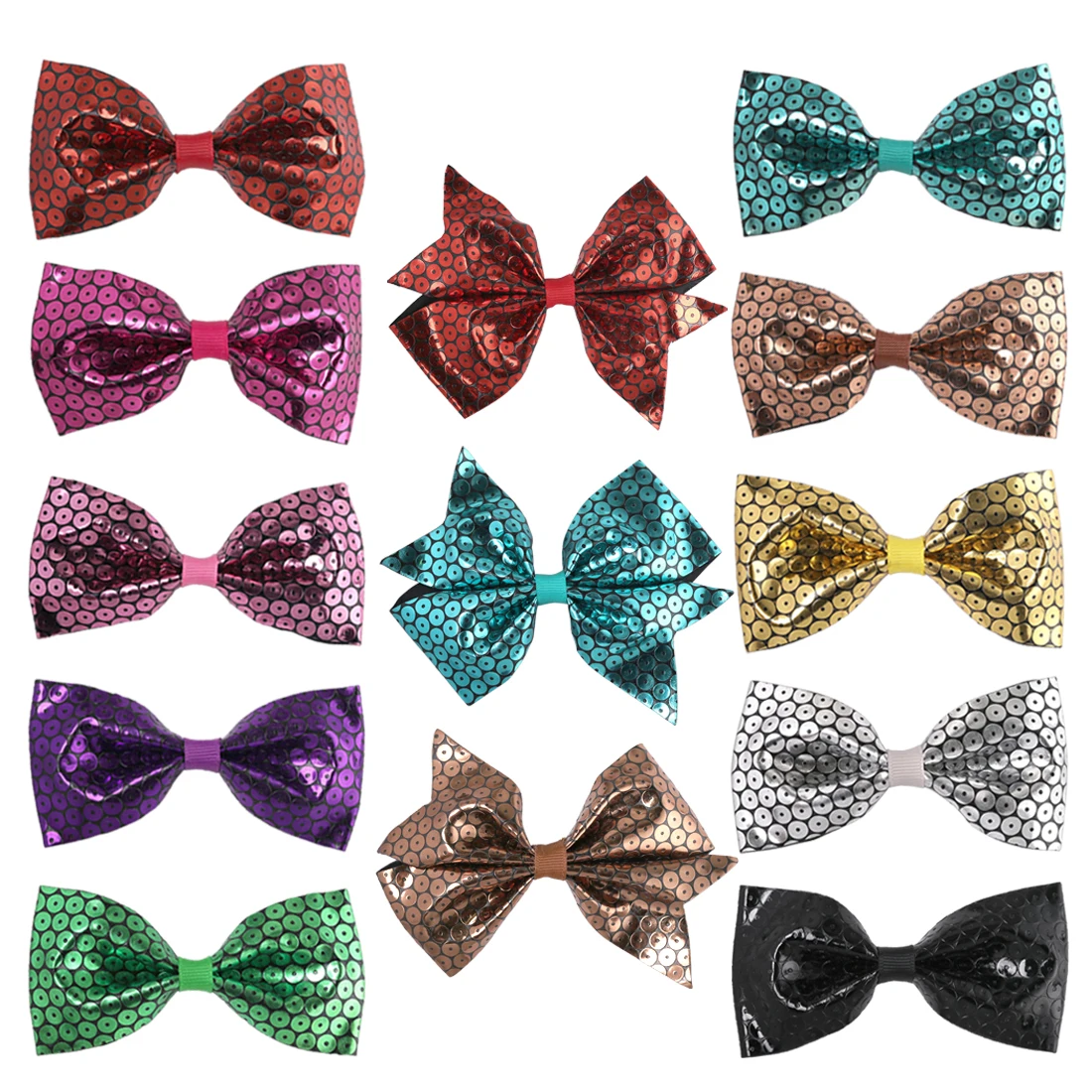 13PCS Sequin PU Hair Bows With Clips Swllowtail Bowknot With Alligator