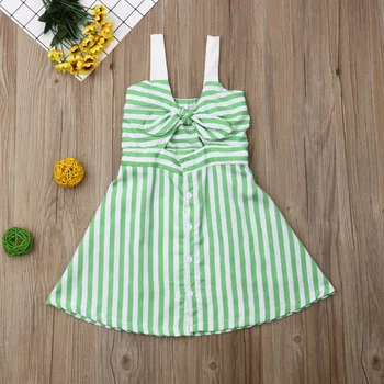 

Pudcoco Summer Toddler Baby Girl Clothes Strap Striped Dress Bowknot Holiday Casual Sundress