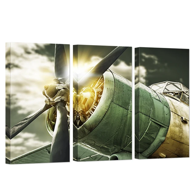 3 Panel Wall Art Painting Turbine Combat Airplane Decor For Home 3 Panel Wall Art Painting Turbine Combat Airplane Decor For Home Retro Military Vintage Aircraft Plane