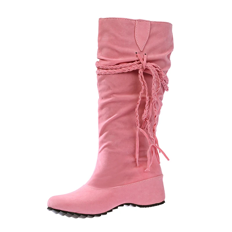 Новые женские сапоги; сезон осень-зима; сапоги до середины колена с бахромой; модная женская обувь с бахромой; Bota Feminina; большие размеры 35-43; 916620 - Цвет: pink