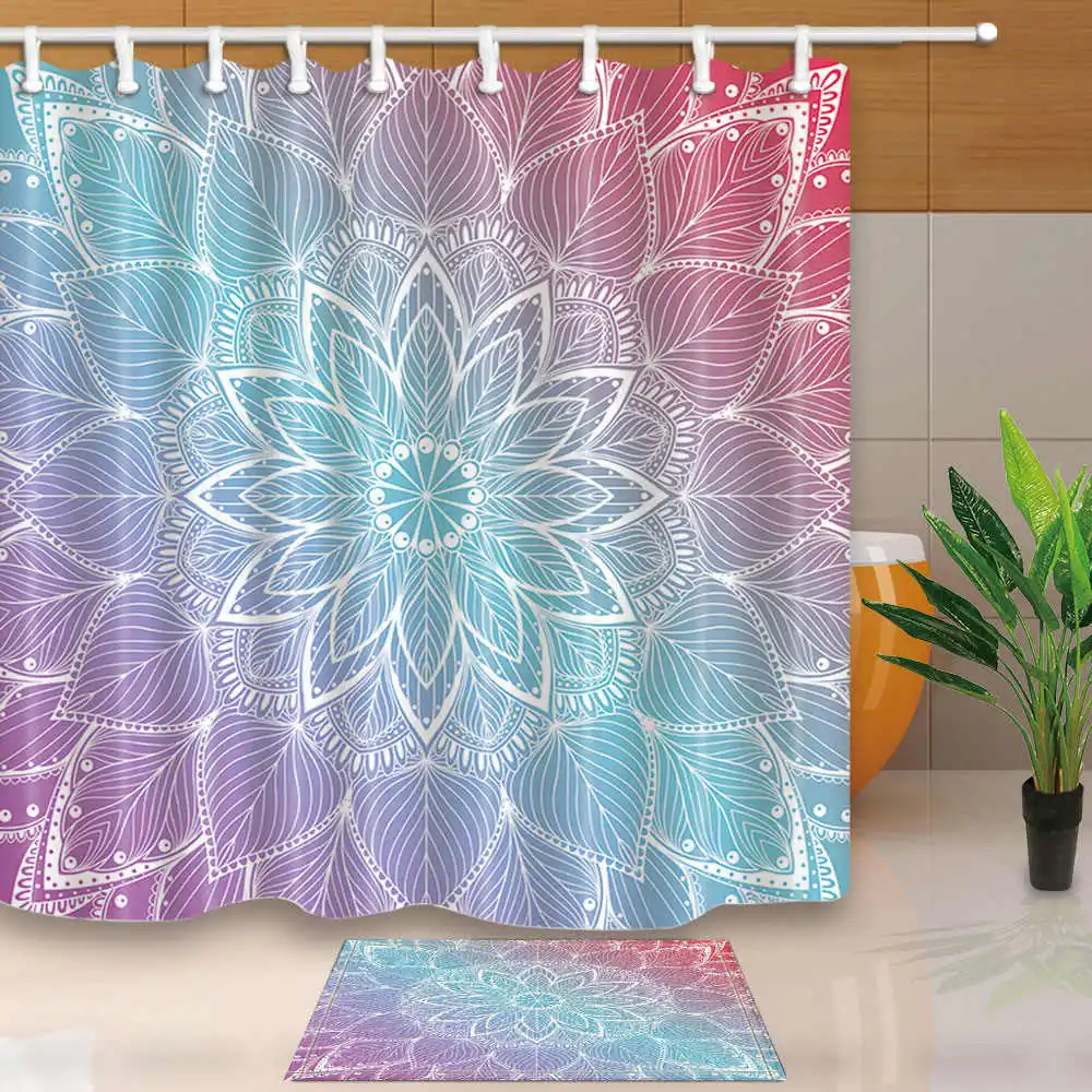 

Mandala Shower Curtains Bohemian Decorations Waterproof Moldproof Polyester Fabric Washable Eco-Friendly With 12 Hooks