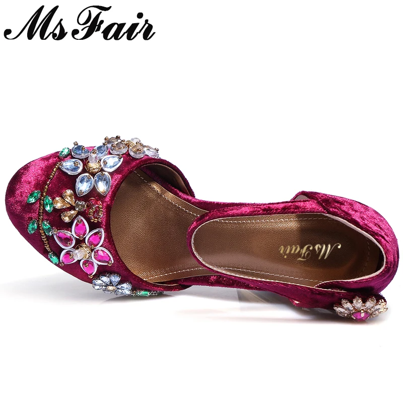 Femmes Chaussures pourpre Décoration Sandales Boucle Hauts Métal Fleur Msfair Femme Talons Mode Noir En rouge Cristal Marque qtn7ZfwPp