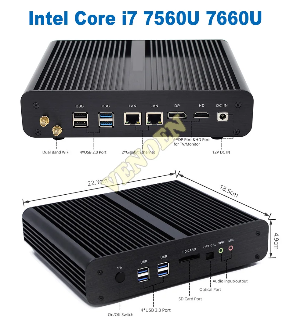 Четырехъядерный безвентиляторный мини-ПК Intel core i5 8250U Core i7 8550U HDMI tv BOX Core i7 7500U i5 7200U Windows Linux мини-компьютер