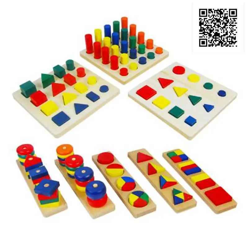 

8pcs Montessori Materials Cylinder Educational Toy Block Wood Teaching Aids Geometry Shape Baby Learning Portfolio Combination