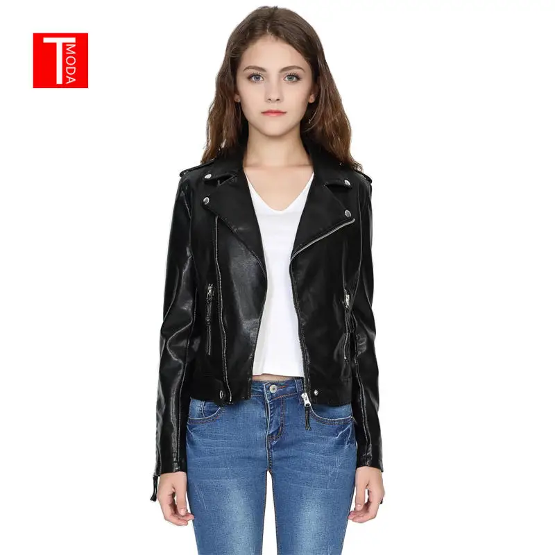 

2018 Autumn Winter Women Faux Leather Jackets Coats Lady Pu Motorcycle Black Zipper Coat Streetwear Biker Outerwear