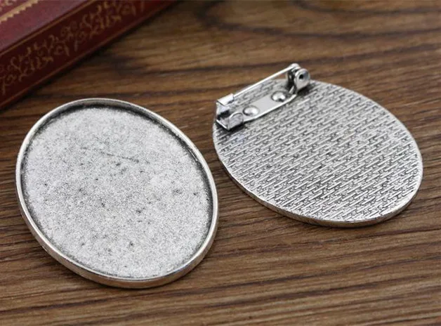 

New Fashion 2pcs 30x40mm Inner Size Antique Silver Pin Brooch Flowers Style Base Setting Pendant (B4-29)