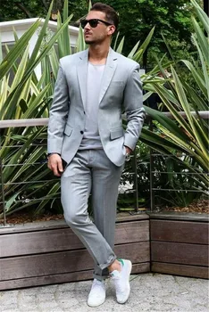 

Latest Coat Pant Designs Light Grey Casual Custom Wedding Suits For Men Groom Beach Notched Lapel Slim Fit 2 Piece Masculino