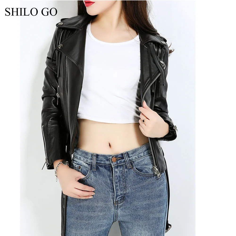 Mode Manteau En Jupe Veste Automne Femmes Aller Manches Longues Moto Mouton De Fermeture Véritable Revers Gland Éclair Cuir Shilo Peau gfqx0Uq