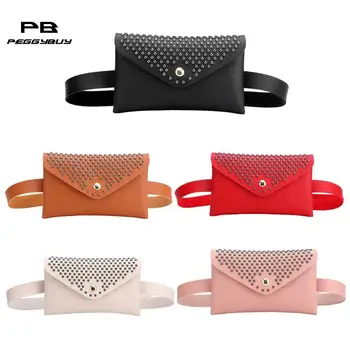 

Punk Solid Color Rivet Shoulder Waist Bags Fanny Packs Women Flap Chest Bag 2019