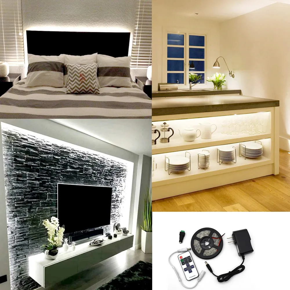 

12V Power LED Strip light 2835 SMD Living Room TV Desktop PC Screen Backlight Bookself Stairway under Cabinet lighting 5M 300led