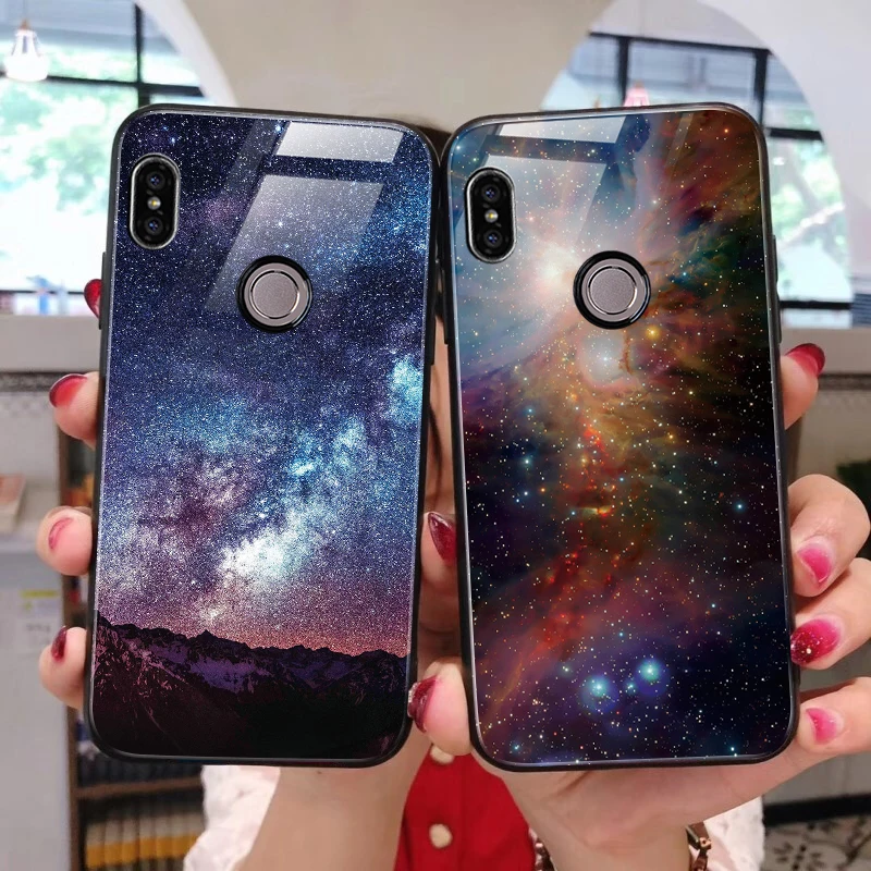 TOMKAS Space Glass Case for Xiaomi Redmi Note 5 6 Pro Cases for Pocophone F1 Silicone Cover Case for Xiaomi Redmi 4X Mi A2 Lite (24)