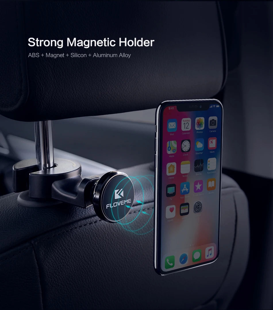 Магнитный автомобильный держатель для телефона FLOVEME для iPhone X XS Max 7, подставка для телефона на заднем сиденье с крючком для Xiaomi, держатель для телефона в автомобиле