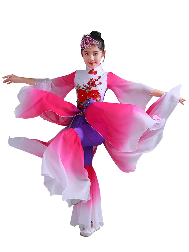 Классический веер для танцевального костюма для девочек, современная танцевальная одежда для детей, Одежда для танцев Yangko, Национальный праздничный костюм с зонтиком, одежда для сцены