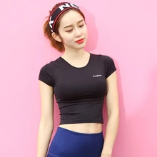 УГ сухой стрейч Лоскутная Slim Fit Йога Топы корректирующие для женщин Спортивная футболка спортивные майки Фитнес рубашка тренер бег футболк