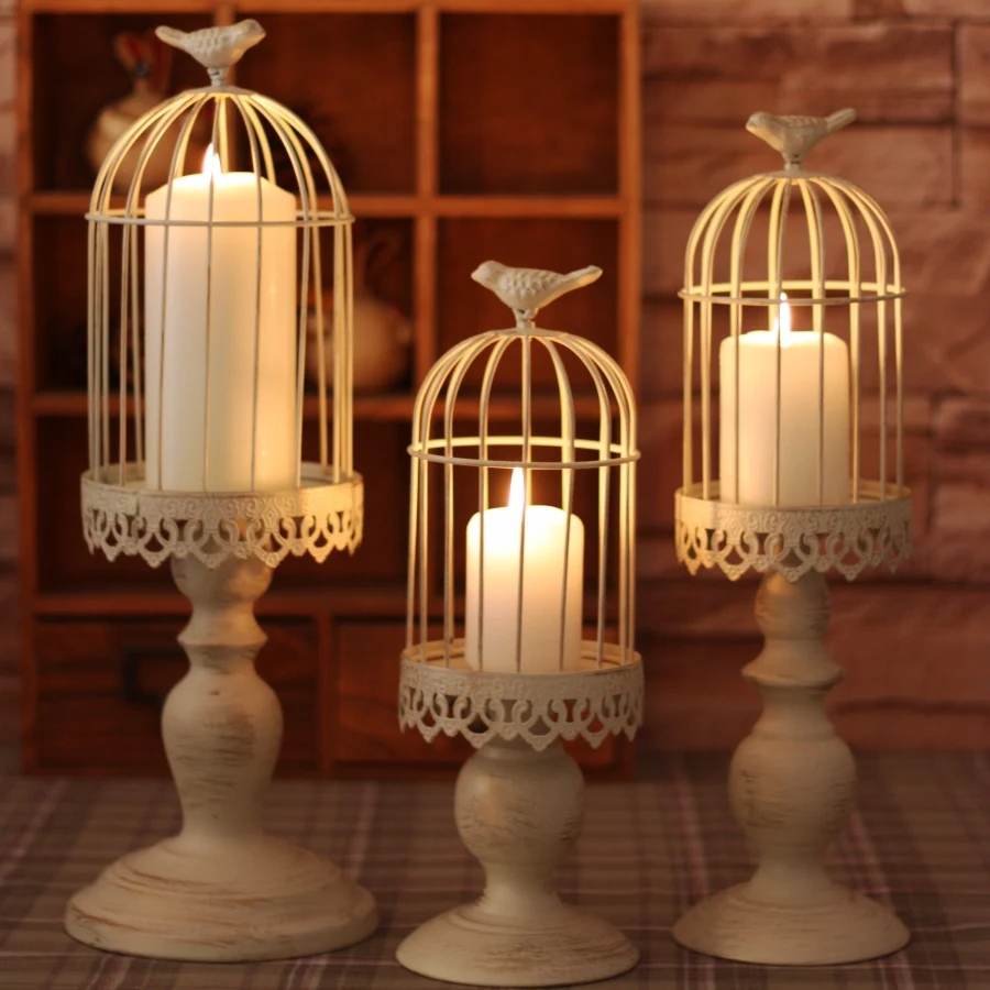 Bird cage candle holder Hand made white moroccan decor vintage metal