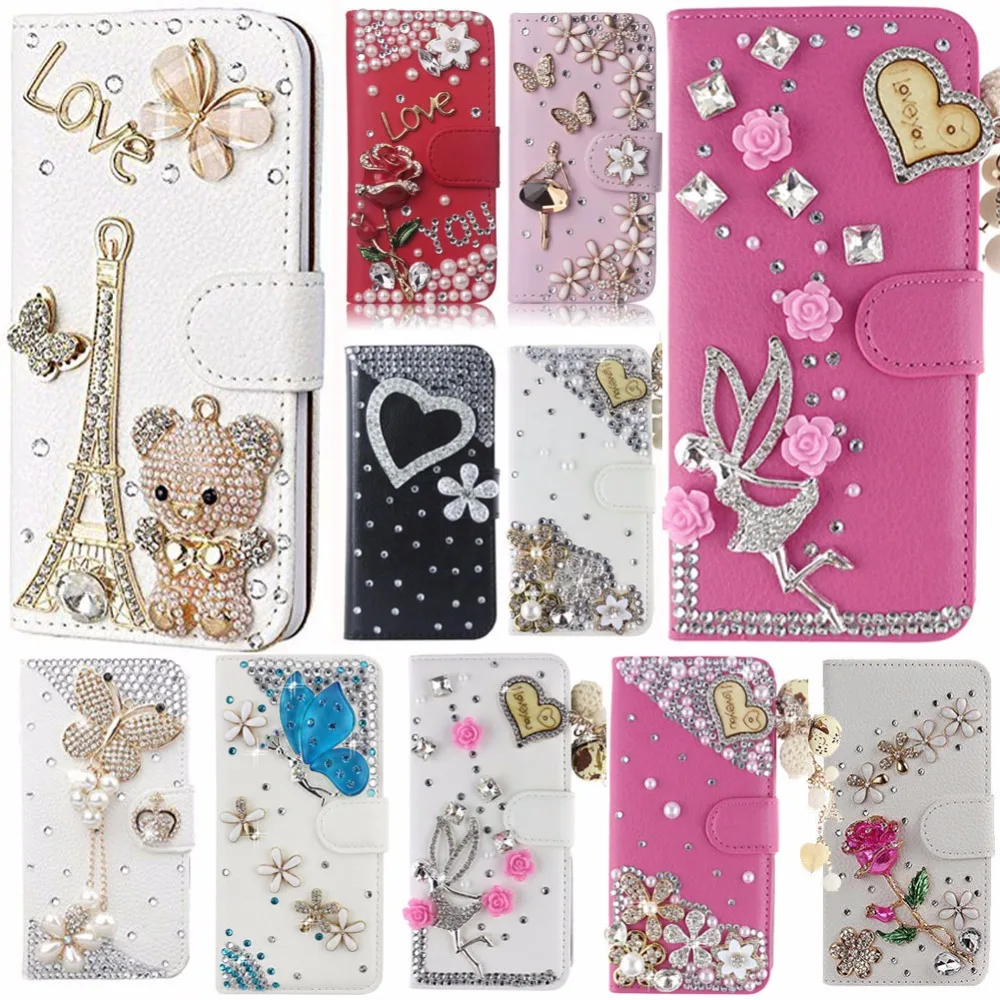 Luxury Bling Diamond Flip Leather Phone Case For LG K7/LG Tribute 5