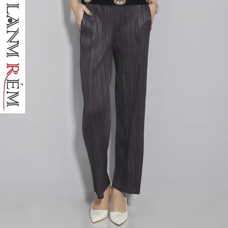

LANMREM 2019 new summer fashion women clothes high waist pleated wide legs pants female loose trousers WG54801
