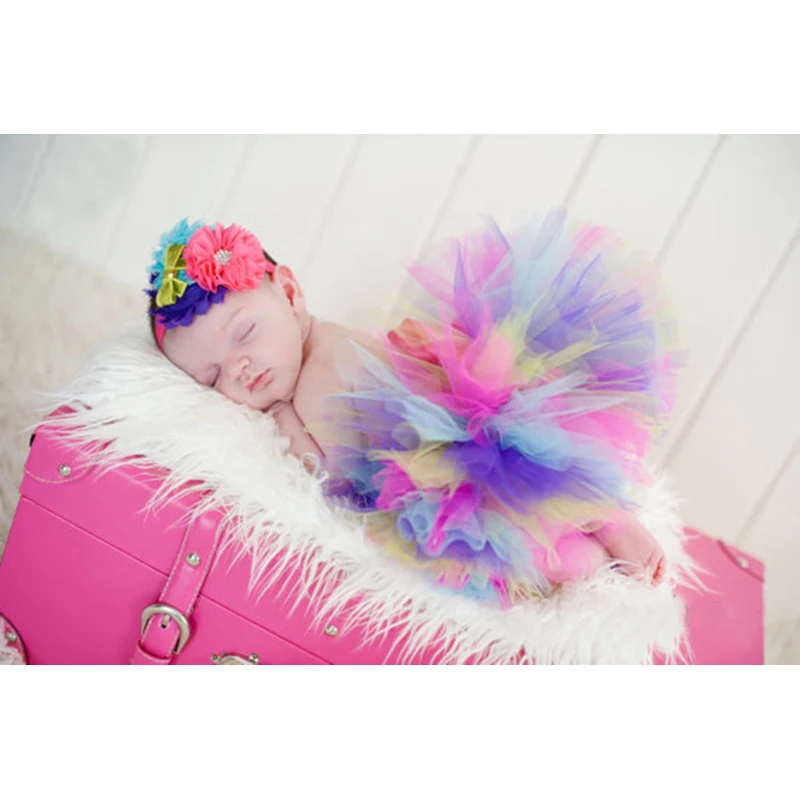 Новорожденных Подставки для фотографий для малышей Радуга Юбка-пачка принцессы и цветок оголовье Bebe девушка пушистый Тюлевая юбка Интимные аксессуары
