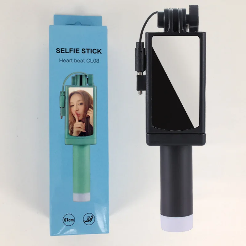 Проводная селфи-палка pau de selfie monopod для всех видов мобильных телефонов palo selfi para movil selfie сложенная длина 14 см компактная - Цвет: Черный