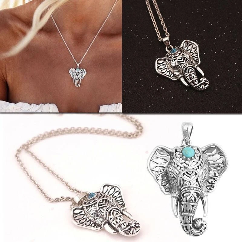 Fashion 1pc Retro Ethnic Bohemian Silver Elephant Pendant Charming Necklace Boho Style Gift
