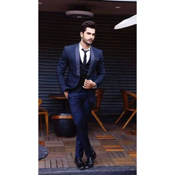 

Latest Coat Pant Designs dark Blue Shawl Lapel Men Suit 2017 Slim Fit 3 Pieces Groom Tuxedo Custom mens suits Terno Masculino