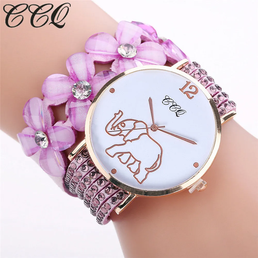 CCQ Топ Бренд роскошные часы для женщин Мода браслет часы слон шаблон Relogio женская одежда браслет кварцевые наручные часы