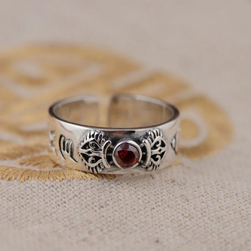 FNJ, Винтажное кольцо с крестом, 925 пробы, серебро, красный циркон, anillos, мужские S925 тайские серебряные кольца для женщин и мужчин, ювелирные изделия