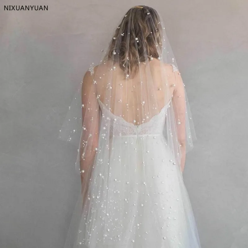 Модная свадебная Фата Перл фатин свадебная фата бисером 2019 дешевые аксессуары для невесты Для женщин покрывал Бисер с расческой