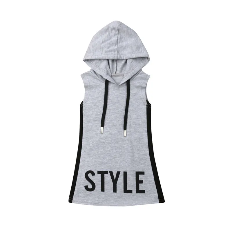 

2019 New Fashion Baby Girl sleeveless grey Hooded dress Princess Party Tops summer casual sundresses 1-6T