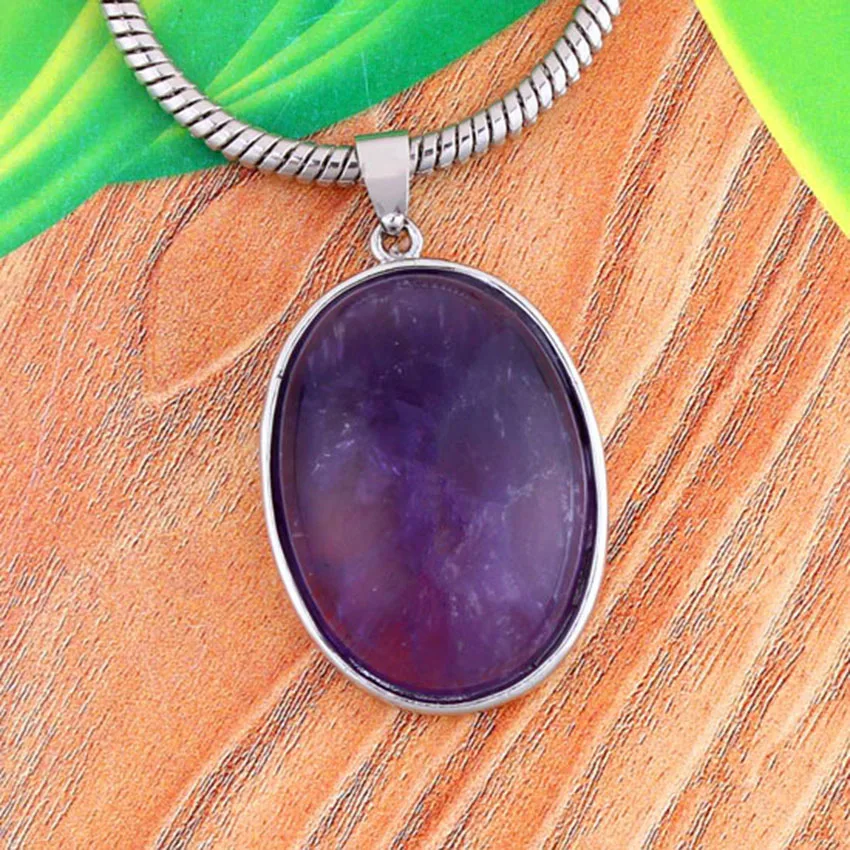 

xinshangmie Fashion Summer Style Silver Plated Natural Amethysts Oval Shape Pendant Necklace For Female Charms Jewelry 1pcs