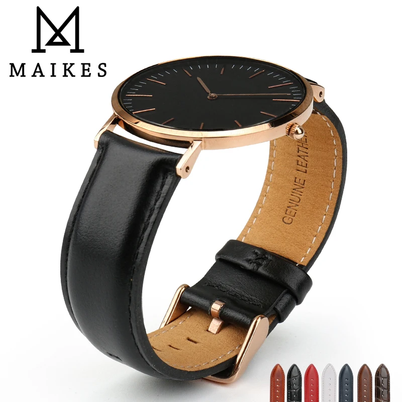 Аксессуары для часов MAIKES, ремешок для часов Daniel Wellington, для мужчин и женщин, классический черный ремешок для часов с застежкой из розового золота, браслет на запястье