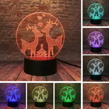 

Cartoon Romantic Fall in Love Double Christmas Deer Love Hear Christmas Tree 7 Colors USB Hologram Lamp Table Desk Light Gifts