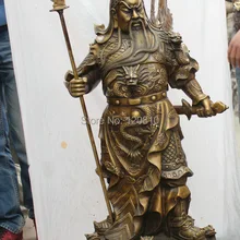 4" Китайский Медь Гуань Гун Юй Воин Бог Меч рыцарь Дракон флаг Статуя