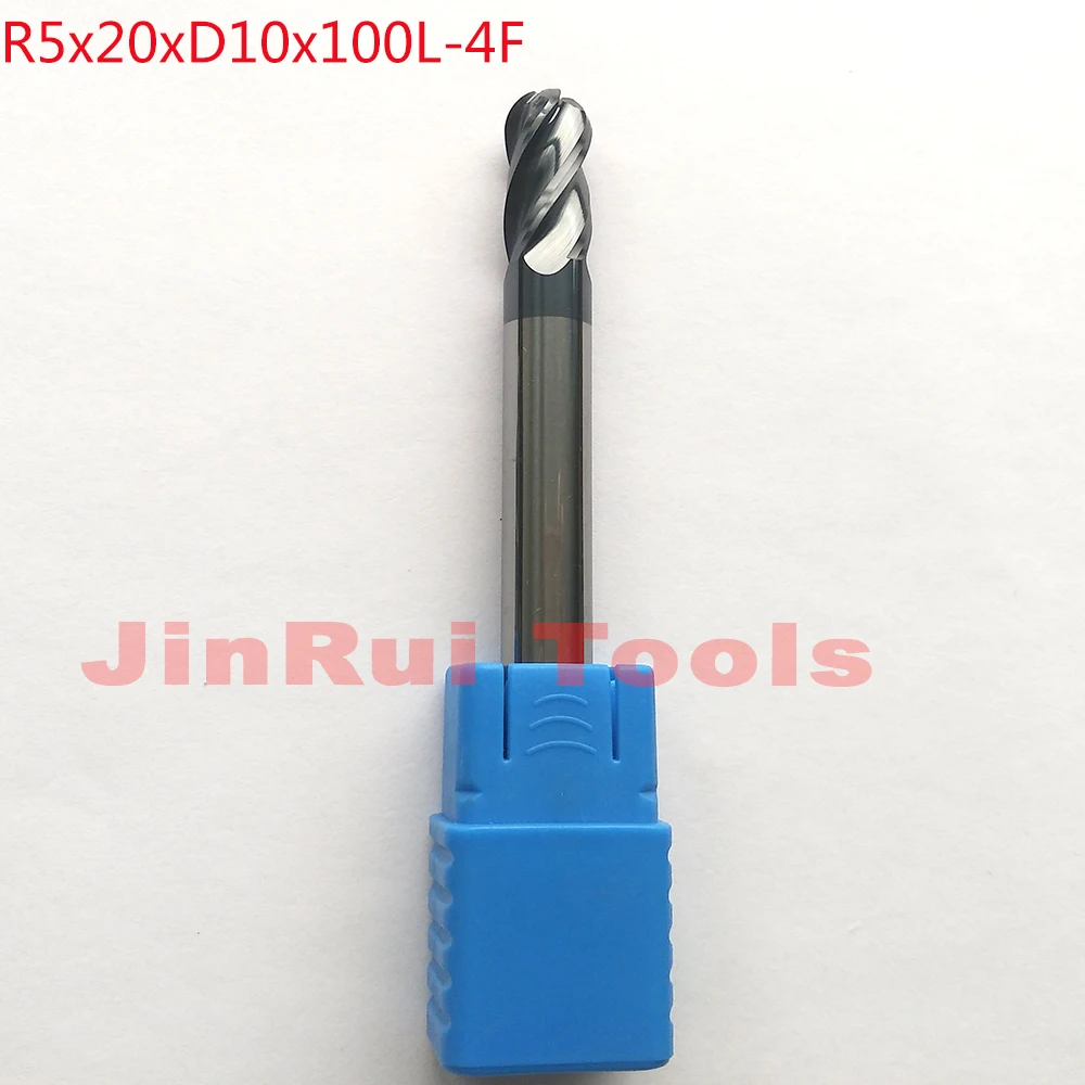 

1pc R5*20*D10*100L Diameter 10mm 4 Flute HRC60 solid carbide Ball Nose End Mills CNC milling cutters knife fresa ferramentas