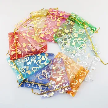 

80 pieces of ironing gold heart yarn Eugen pearl mesh candy gift box bar mouth jewelry bag
