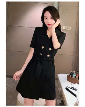

Summer 2019 Fashion Mini Belt Celebrity Tyrn-Down Collar Short Dress Elegant Rivet Night Club High Quality Dresses Wholesale