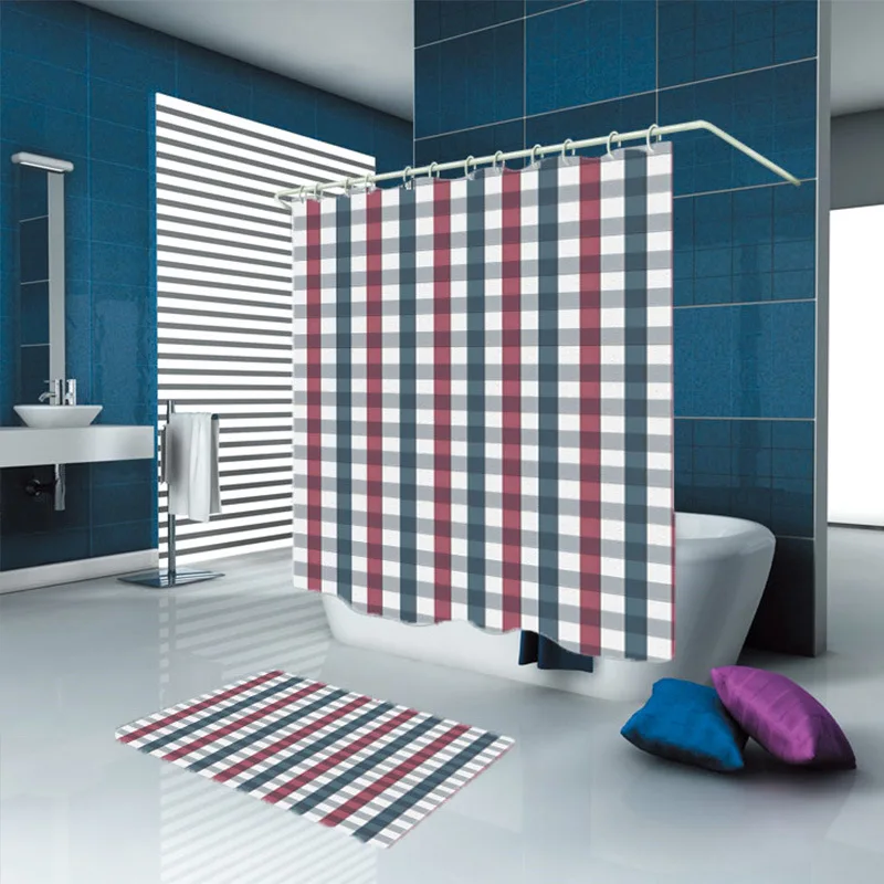 

New Arrivals Plaid Vertical Stripe Curtains Shower Curtain Nordic Shower Curtain Waterproof Bathroom Fabric Home Decor