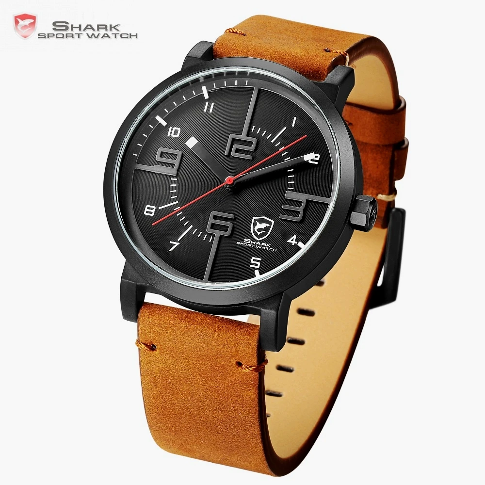 Bahamas Saw SHARK Sport Watch Luxury Brand Men Clock Male Quartz Brown Crazy Horse Leather Waterproof Casual Relogio Gift /SH568
