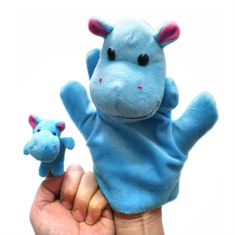 2 pcs/lot, plush Parent hippo hand puppet and kid hippo finger puppet