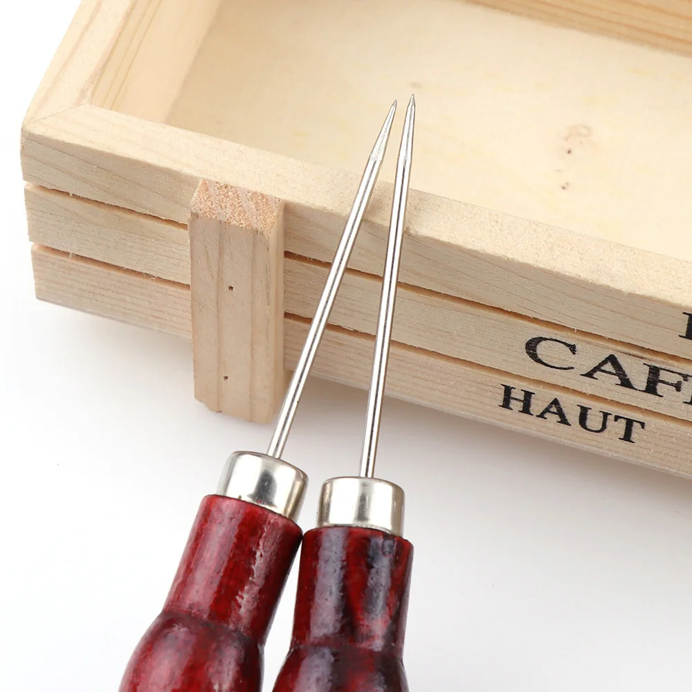 

2PC Incisive Canvas Leather Sewing Awl Wood Handle Tool Awl Hand Stitching Taper Leathercraft Needle Craft Sewing Supplies