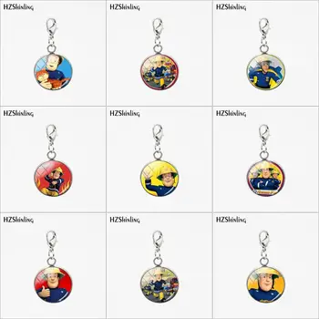 

2019 New Fashion Fireman Sam Stainless Steel Round Charms Pendant Cartoon Jewelry Glass Cabochon